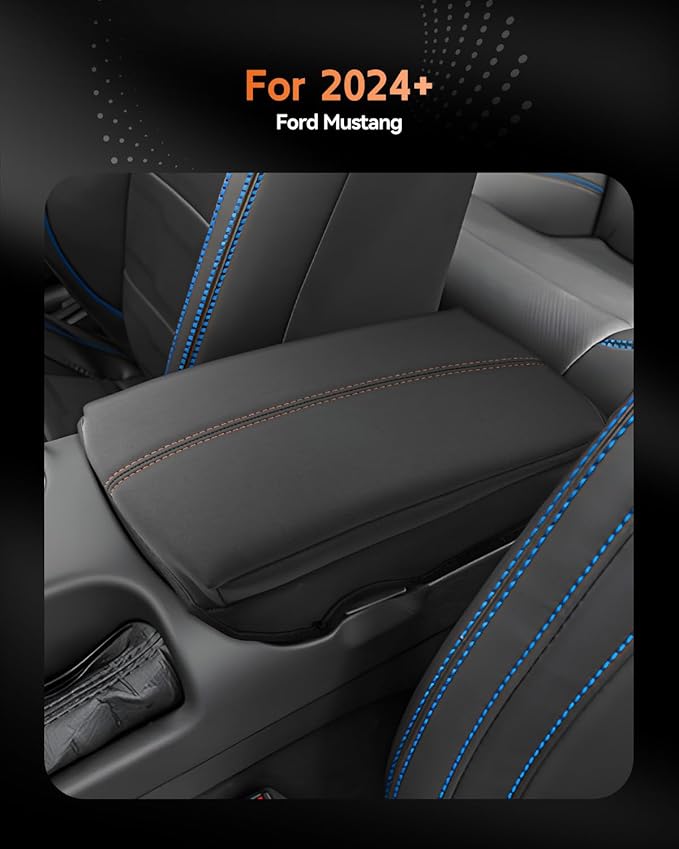 CDEFG for Ford Mustang 2024-2025 2026 Center Console Cover Armrest Box Cover for Mustang 2024 2025 2026 Accessories Console Arm Rest Protector Thickened Orange Line