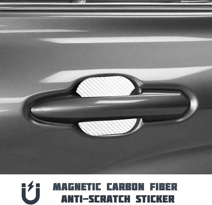 Car Door Handle Cup Scratch Protector, 4PCS 3D Carbon Fiber Magnetic Anti-Scratch Vehicle Door Handle Bowl Sticker, Automotive Protective Pad, Universal for RV Truck MPV (White)