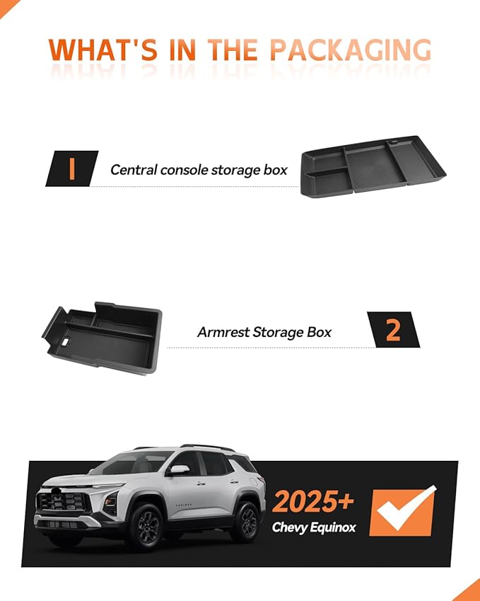 CDEFG 2-Pack Combo for Chevy Equinox 2025 2026 Accessories Center Console Organizer Tray Equinox (LT, RS, Activ) Armrest Storage Middle Console Insert 2PCS