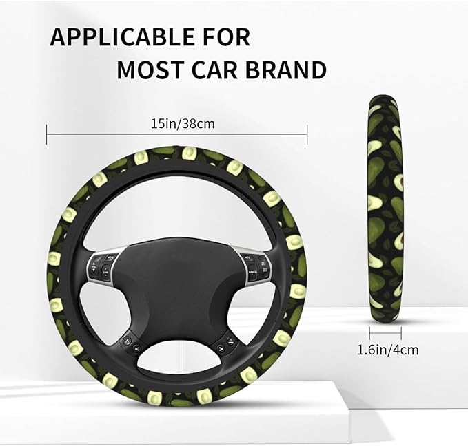 Avocado Steering Wheel Cover With 2 Car Coasters Non Slip Neoprene For Women Men Universal 15 Inch