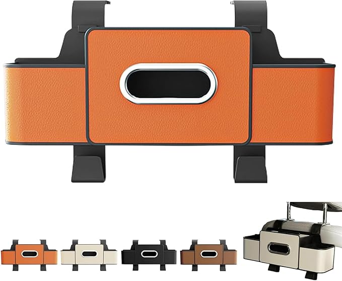 Car Organizers and Storage Box, Car Organizers and Storage Back Seat, With Cup Holder, Tissue Box, Trash Bin & Hooks, Strong Bags Hooks, Large Storage Space (Orange)
