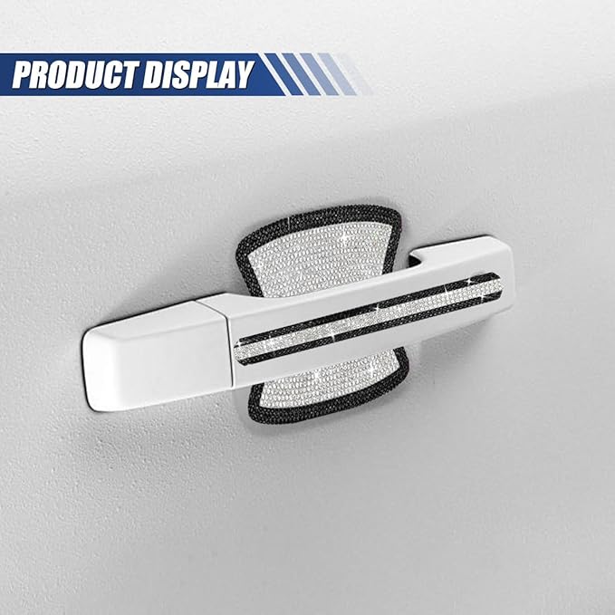 10PCS Bling Car Door Handle Protector, Crystal Rhinestone Anti-Scratch Car Bowl Decoration Sticker Decal, Universal Auto Exterior Door Protective Covers Accessories for Women (Black/White)