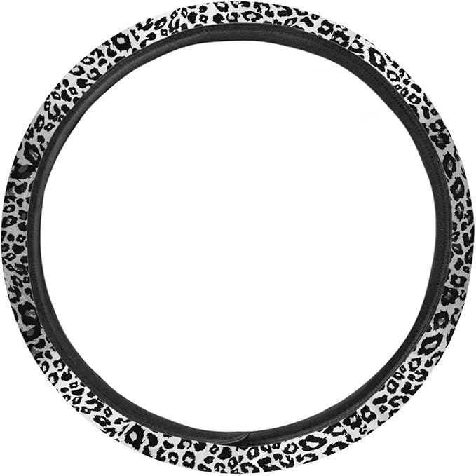 Universal Non-Slip Steering Wheel Cover, 15-inch Polyester Material Driving Accessories, Adjustable for Car and Truck(Artistic Black White Leopard)