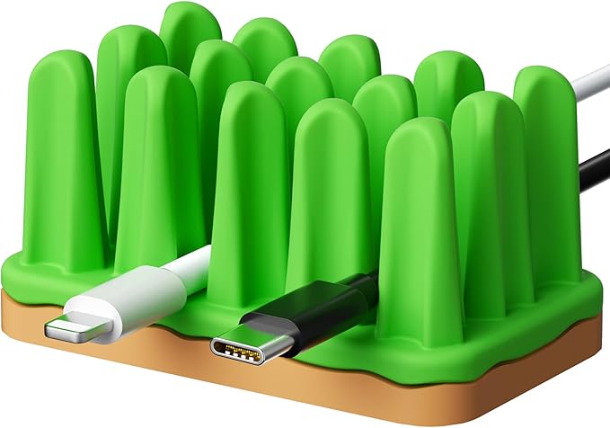 ELETIUO 2 Pack Turf Cable Organizer – Silicone Grass Wire Holder with Adhesive Base, Desk Cable Management for Charger, Mouse, Keyboard Cords, Stress Relief Fidget Toy, Home/Office/Car Use (Green)