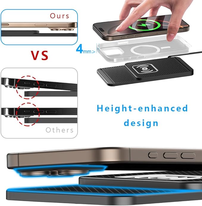 Wireless Charging Pad for Car for Daewoo Magnus 2004, Non-Slip Type C/USB 20W Fast Phone Charging Pad DIY Trim-to-Fit No Interior Damage,B&Type-C