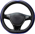Mayco Bell Flat Bottom Steering Wheel Cover Anti-Slip,Safety,Soft,Breathable,Durable,Full Surround,Comfortable Grip Microfiber Leather (D Shape, Black Dark Blue)