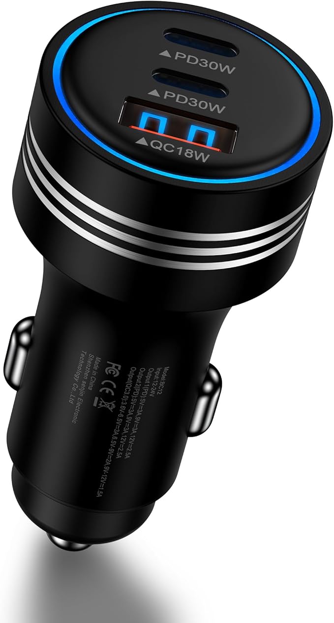 iPhone 16e 17e Car Charger Fast Charging, 78W 3-Port Super Fast Charge USB A & USB C Car Power Cigarette Lighter Adapter for iPhone 17/17e/Air/17 Pro/16/16e/16Pro Max/15/14/13/12, iPad, Samsung S26
