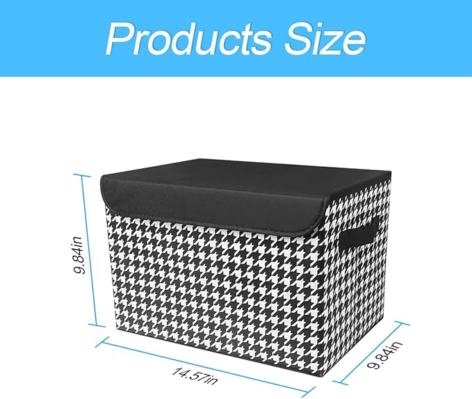 Car Cargo Trunk Storage Box with Lid, Houndstooth Pattern Large Capacity Collapsible Storage Organizer With Cover, Non-slip Bottom Carrying Handles, Fit All Cars (Black/White)