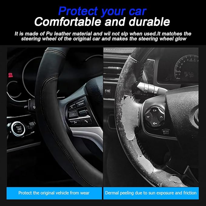 Mandark Car Steering Wheel Cover, Elastic Stretch Breathable Anti-Slip Microfiber Leather Auto Steering Wheel Protector, Soft Vehicle Interior Decor Accessories, Universal for RV, SUV, Truck (Black)