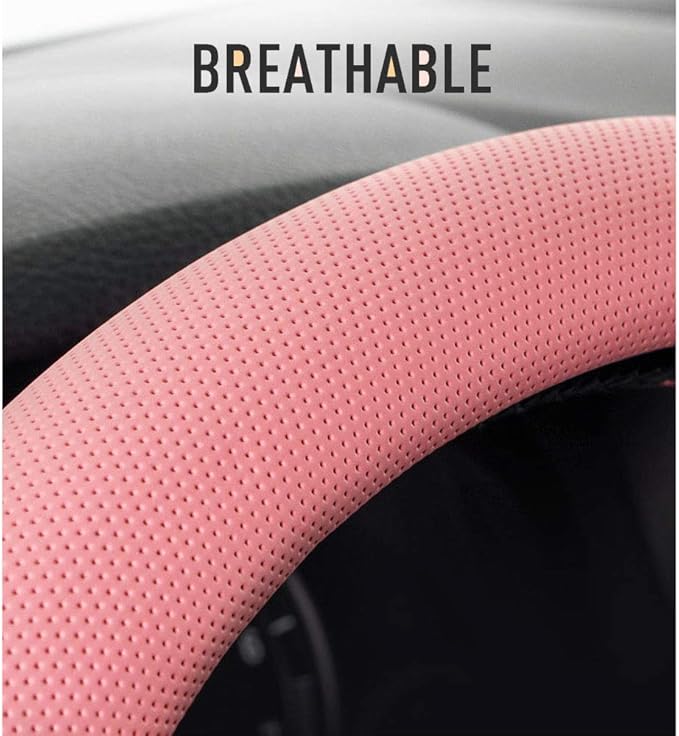 Universal 15Inch Car Steering Wheel Cover Colorful Leather Steering Wheel Cover Black-Blue Cute Steering Wheel Protector (Blue-B)
