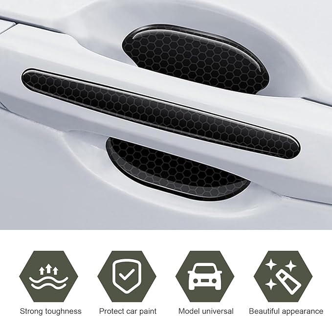 8 PCS Car Door Handle Protector, Reflective Door Handle Bowl Stickers, Anti-Bumping & Anti-Scratch Doors Handles Paint Protective Film, Universal for Most Cars SUVs Trucks (Black)