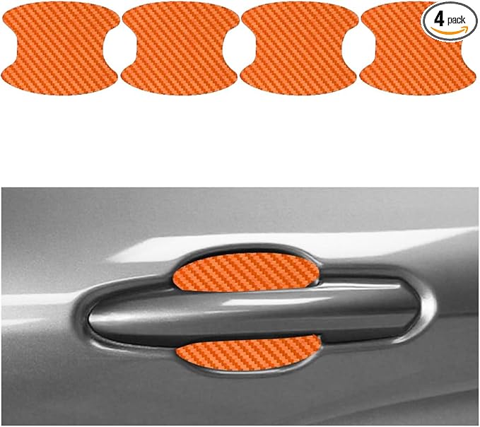 Car Door Handle Cup Protector, 4PCS Carbon Fiber Anti-Scratch Vehicle Door Handle Bowl Sticker, Self-Adhesive Automotive Paint Protective Film, Universal for SUV RV Truck (Orange)