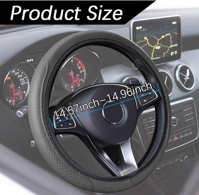 Car Steering Wheel Cover, 15 Inch PU Leather Car Steering Wheel Cover, Universal Anti-Slip Car Steering Wheel Protector, Steering Wheel Accessories