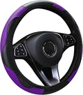 Car Steering Wheel Cover, 15 inch Carbon Fiber Microfiber Anti-Slip Breathable PU Leather Elastic Steering Wheel Protector, Car Interior Accessories for Most Cars (Purple)