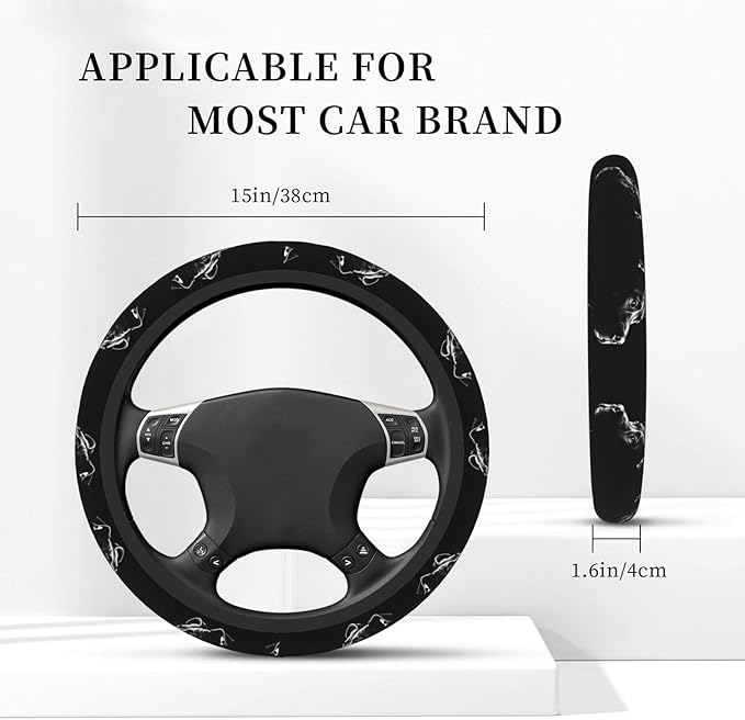 Sketch Cartoon Pit-Bull Dog Universal Fit Steering Wheel Cover for Car, Truck, and SUV, Durable Steering Wheel Protection