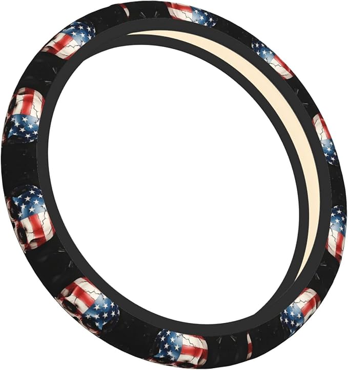 Neoprene Steering Wheel Cover Cool Skull America Flag Car Steering Wheel Cover Universal Fit for Most Cars