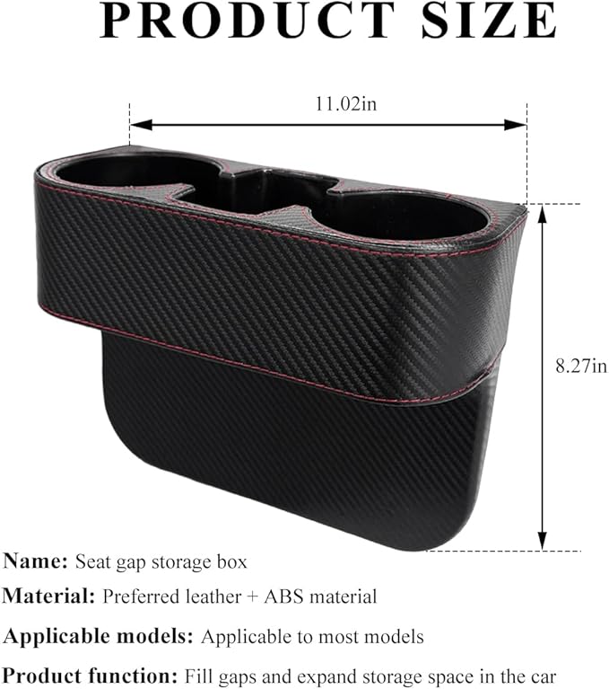Car Cup Holder Gap Filler Organizer, Multifunctional Auto Front Console Gap Filler with Cup Holder, Leather Extra Cup Holder Storage Box for Car Truck SUV, Car Accessories (Carbon Fiber)