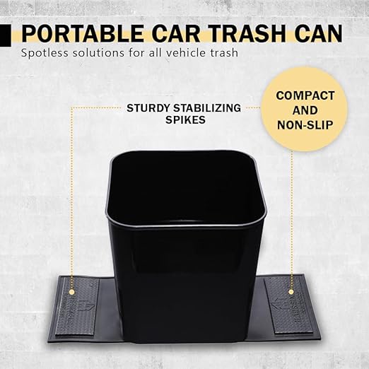 HAUSSIMPLE Car Trash Can 1.4 Gallon with Stability Flap & Magic Strips — No-Tip Leakproof Car Garbage Bin for Car Floor, Mats, Front or Back Seat, SUV, Truck, Van, Vehicle Interior Organizer (Black)