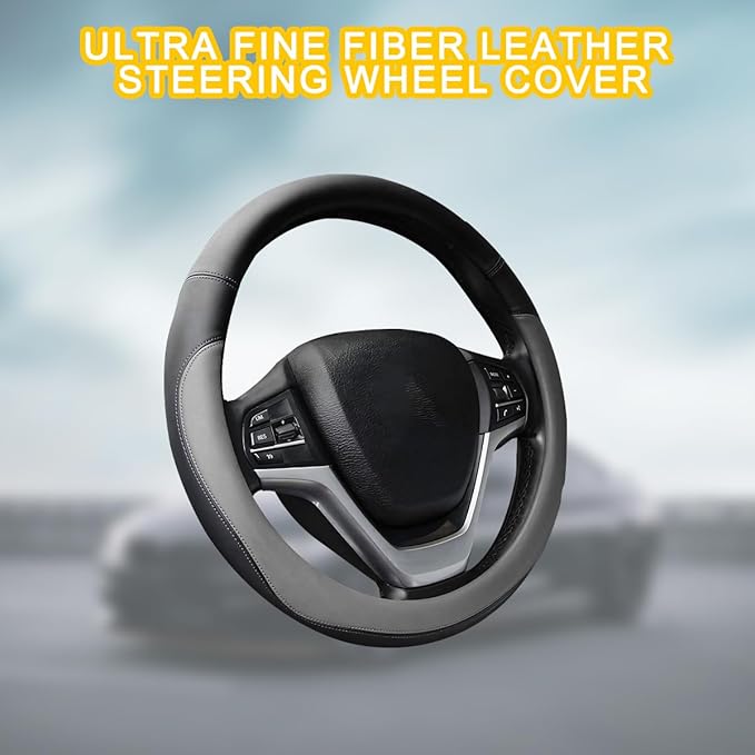 Mandark Car Steering Wheel Cover, Elastic Stretch Breathable Anti-Slip Microfiber Leather Auto Steering Wheel Protector, Soft Vehicle Interior Decor Accessories, Universal for RV, SUV, Truck (Gray)