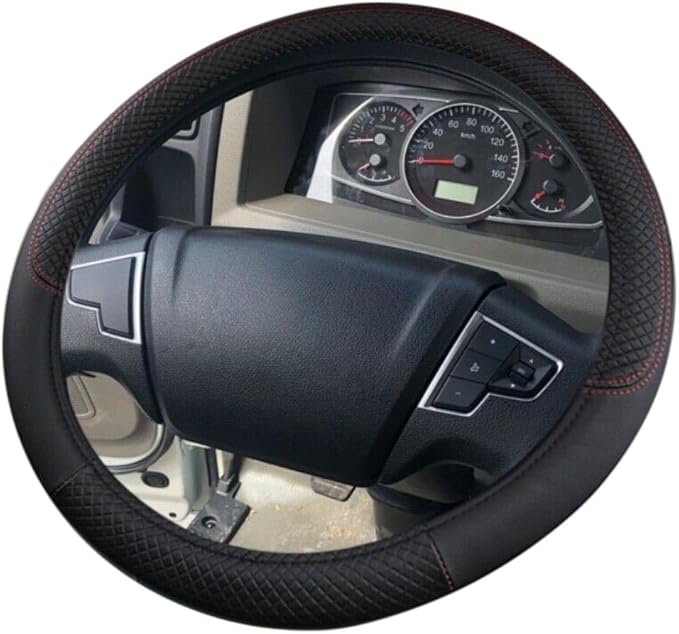Car Van Semi Truck Trailer Bus Leather Steering Wheel Cover 15" 16" 17" 18" 19" Maximum Grip (Black,40cm/15.7in)