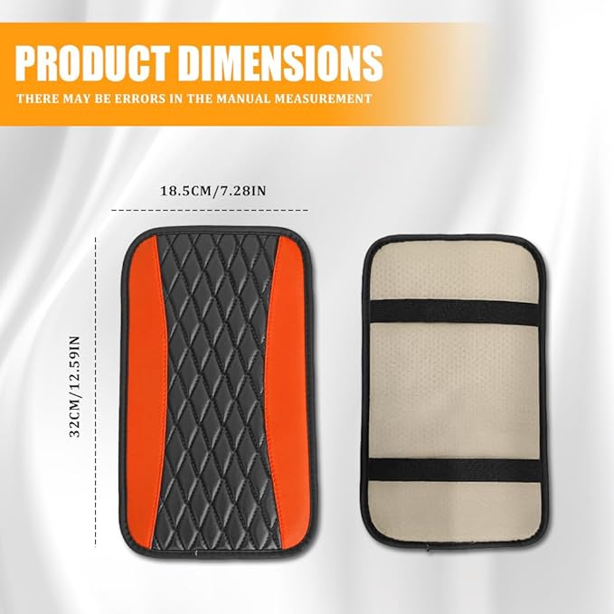 Car Center Console Cover, Leather Waterproof Armrest Seat Box Cushion Pad, Universal Decor Protector Mat, Comfortable Car Decor Accessories Fit for Most Cars, Vehicles, SUVs (Orange)
