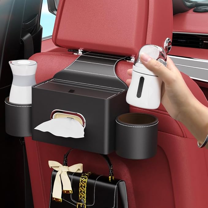 Tumecos Car Seat Back Storage Box,Backseat Organizer with Cup Holder, Large Capacity Storage Box, Waterproof Drink Holder，Car Rear Seat Storage Pocket Universal for Most Vehicles