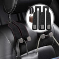 Car Seat Headrest Hooks for Purses and Bags - Premium Leather Double Hook Hanger with Metal Construction, Universal Purse Holder for Car Organization, Fits Most Vehicles (Black, 2-Pack)