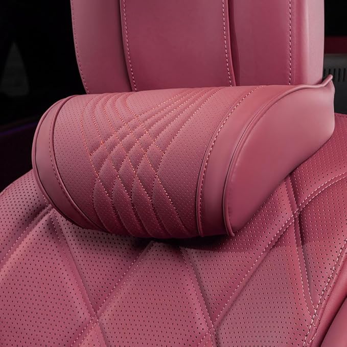 Dapucarin Car Headrest Memory Foam Neck Pillow for Driving with Leather Cover Soft Comfortable Seat Head Pillow Cushion for Most Cars SUV Sedan Home Office Red (1PC)