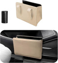 Car Trash Can, Foldable Waterproof Leather Car Garbage Organizer Holder, Automotive Mini Dustbin Container with One Roll Trash Bag, Universal Interior Car Accessories (Beige)