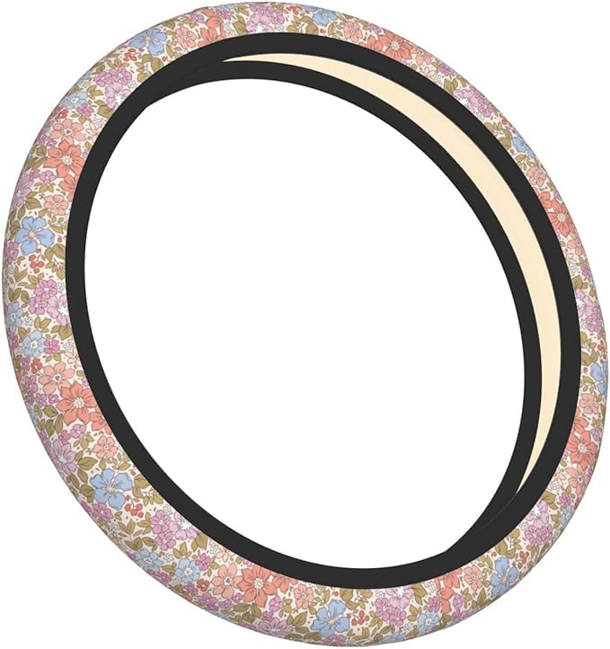 Pink Garden Plants Floral Neoprene Steering Wheel Cover Anti-Slip Elastic Steering Wheel Protective Cover 15in Universal Flower Car Accessories Fit Cars, SUVs, Auto