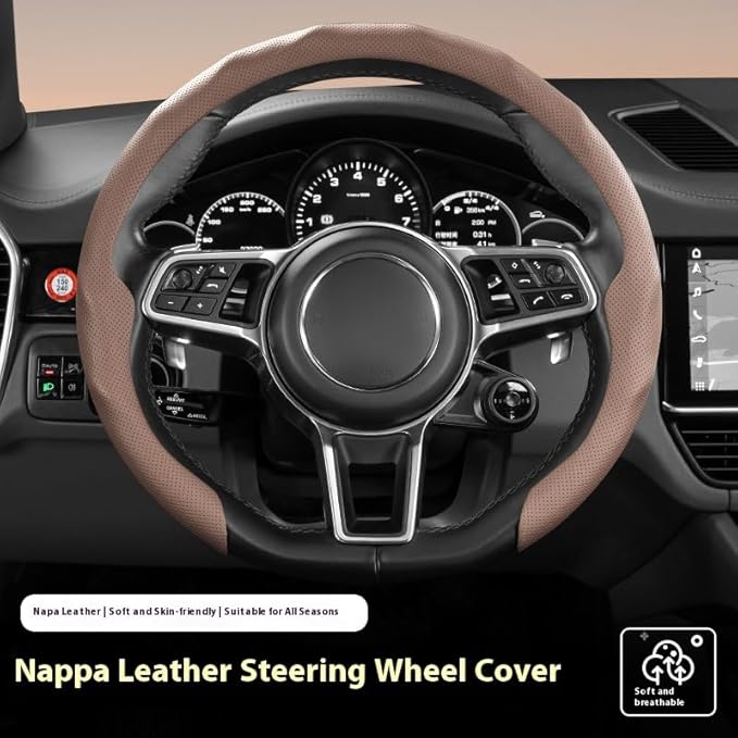 Universal Steering Wheel Cover, D-Type O-Type Design, All Season Car Accessory (Brown)