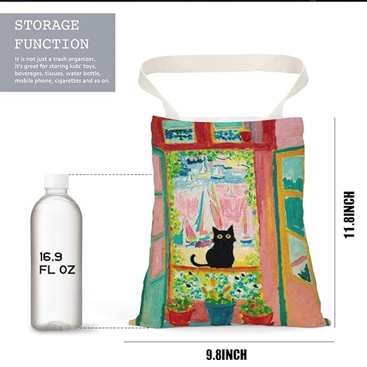 Pykfrhh Black Cat Car Trash Bag, Car Trash Bag Hanging, Waterproof Cars Back Seat Hanging Organizer and Storage Trash Bags for Vehicle Travelling Camping Fantasy Art Decor