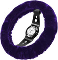 Andalus Brands Luxury Fluffy Car Steering Wheel Covers – Genuine Merino Sheepskin, Soft Fuzzy Car Steering Wheel Cover for Women, Universal 14.5-15" Size, Plush Fur Cute Auto Accessories, Dark Purple