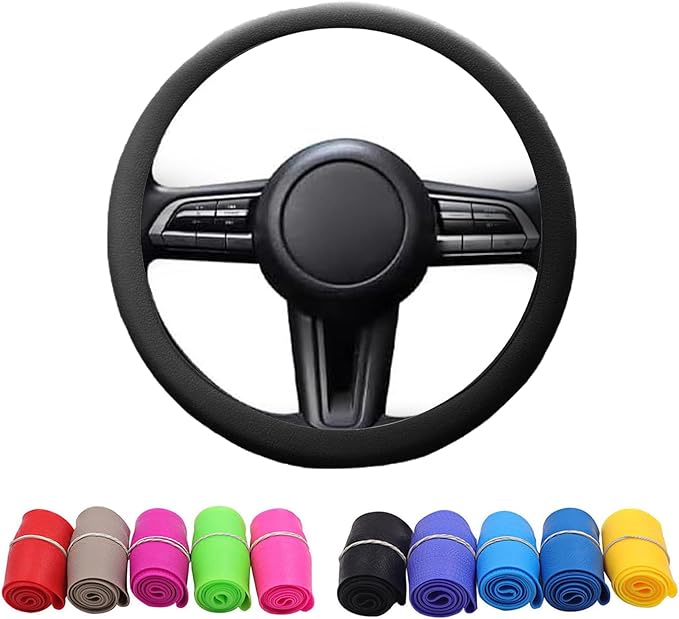 Cool Non-Slip Silicone Steering Wheel Protector, Steering Wheel Protective Cover, Non-Slip Car Steering Wheel Cover, Soft Silicone Steering Wheel Cover (Black)