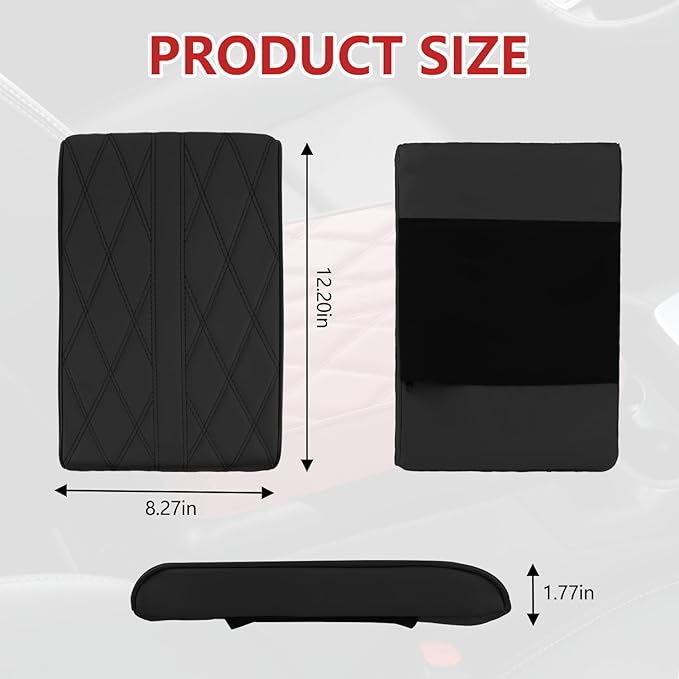 Memory Foam Car Armrest Cushion, 13"×8.3"×2" Leather Car Armrest Cover Pad, Auto Center Console Cover, Universal Vehicle Arm Rest Cover Protector, Interior Car Accessories (Black)