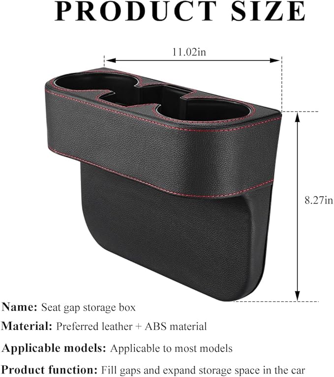 Car Cup Holder Gap Filler Organizer, Multifunctional Auto Front Console Gap Filler with Cup Holder, Leather Extra Cup Holder Storage Box for Car Truck SUV, Car Accessories (Black)