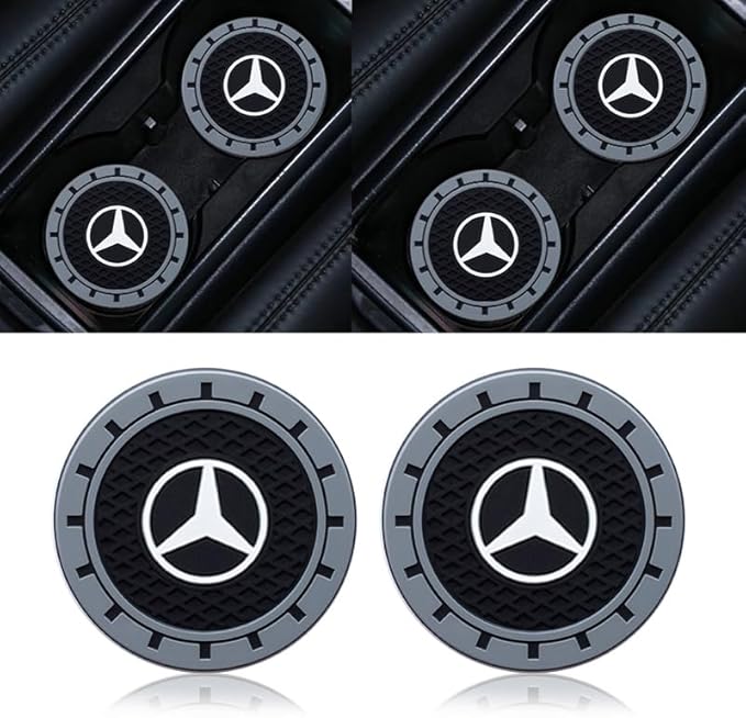 Silicone 2PCS Car Cup Mat Holder Coasters Compatible with Mercedes Benz CESM CLK GLK GL AB GLS GLE AMG Series, Non-Slip Car Coasters for Cup Holder Interior