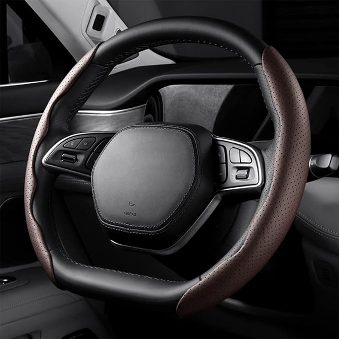 LoyaForba Car Steering Wheel Cover, Universal 15 Inch Leather Segmented Auto Steering Wheel Protector, Anti-Slip and Soft Breathable, Car Interior Accessories for Most Vehicle, SUV, Truck (Brown)