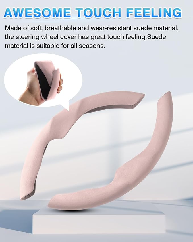 Shademax Custom-Fit for Tesla Steering Wheel Cover, Tesla Model Y / 3 2017-2025 2026 (Fit Model Y Juniper 2026/ Model 3 Highland) Suede Steering Wheel Cover for Tesla Model Y / 3 Accessories (Pink)