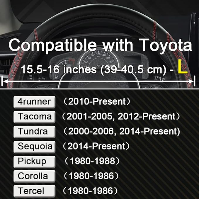 West Llama Customized Auto Car Steering Wheel Cover for Toyota Tacoma,4Runner,Tundra,Sequoia,15.5-16 inch(Diamond Quilted-Black+Red-Large Size)