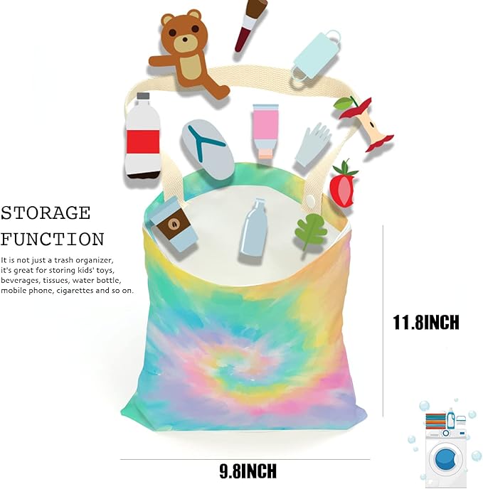 Car Trash Bag Car Garbage Bag Hanging Cars Trash Can, Waterproof Cars Back Seat Organizer for Vehicle Travelling Campingg Colored Rainbow Tie Dye Pattern