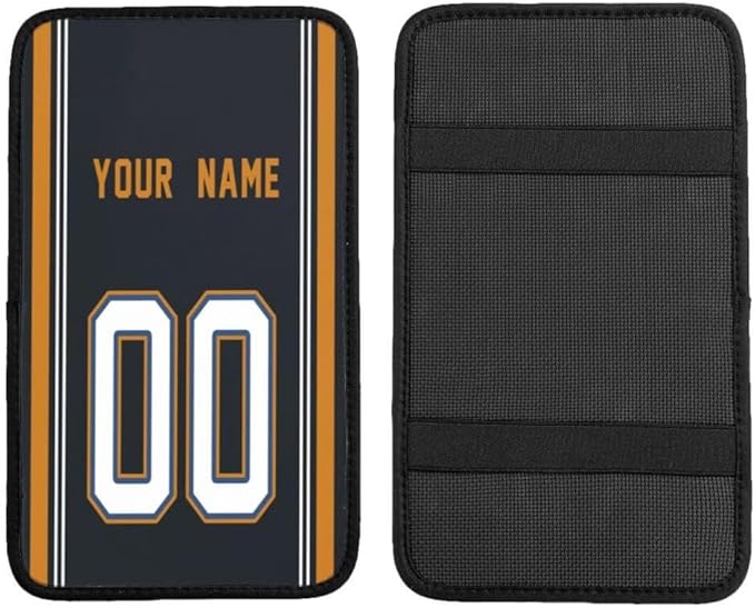 Custom Car Armrest Cover,Add Personalized Name and Number As Gifts for Loyal Football Fans,American Football Auto Center Console Pad Car handrail Box Cushion,Fit for Most Car Seat Box Cover Protector