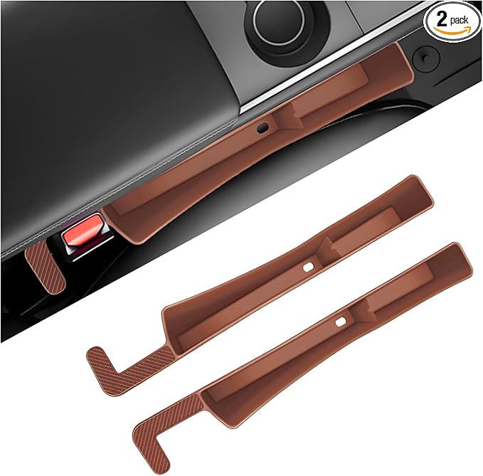 2 PCS Car Seat Gap Filler Organizer, Multifunctional Auto Side Seat Gap Filler Phone Holder, Universal Vehicle Storage Box Fill Gap Space Between Seats and Console (Dark Brown)
