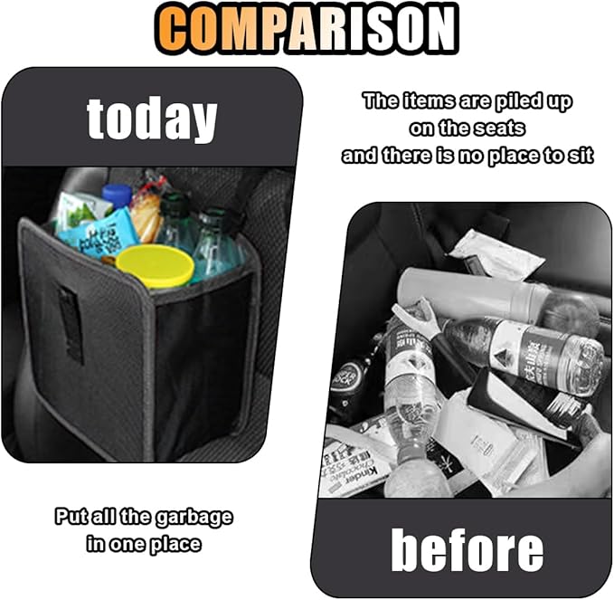 Foldable Car Trash Can - 1.85 Gallon Capacity Hanging Garbage Bin Organizer - Waterproof Leakproof Trash Can Storage Bag - Auto Interior Accessories