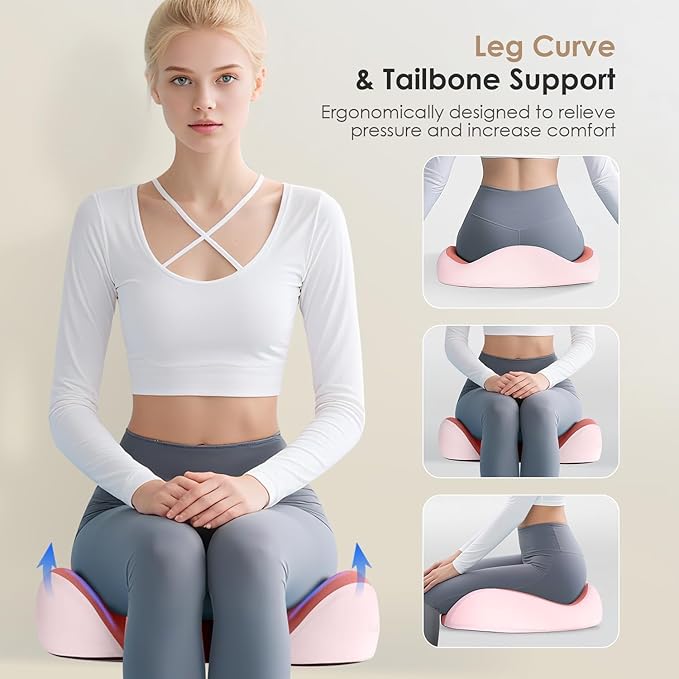 FLORICH Car Seat Cushion for Driving, Memory Foam Seat Cushion for Car Office Chair, Ergonomic Office Seat Chair Cushion for Sciatica Pain Relief, Larger Car Seat Cushion for Car - Pink