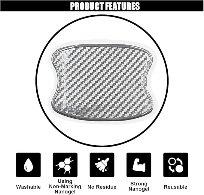 4PCs Car Scratch Protectors, TPU Carbon Fiber Door Bowl 3D Sticker, Universal Protective Film for Most Cars (Small-Silver)