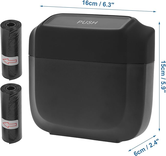 Car Trash Can Hanging 6.3" Length 2.4" Width 5.9" Height Trash Bin Plastic Black 1 Set