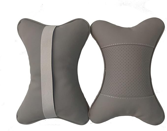 Thomakoo Car Neck Pillows 2pcs Pack Car Headrest Pillow Pu Leather Car Cervical Pillows for Traveling Car Pillows Filled by Fiber (Gray)