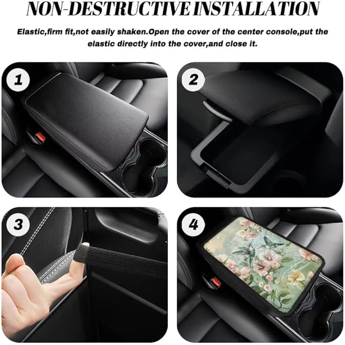 Boatee Flower Hummingbird Car Console Cover Arm Rest Mat for Car Armrest Pad Auto Center Console Cushion Car Middle Console Organizer Armrest Cushion Arm Rest Box Pad Stylish Interior Decor Green
