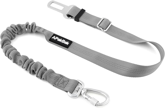 APakBak Dog Seat Belt for Car, Adjustable Dog Car Harness Seatbelt for Small Medium Large Dogs, Heavy Duty Travel Safety Restraint with Locking Aluminum Hook & Reflective Nylon Strap, Gray